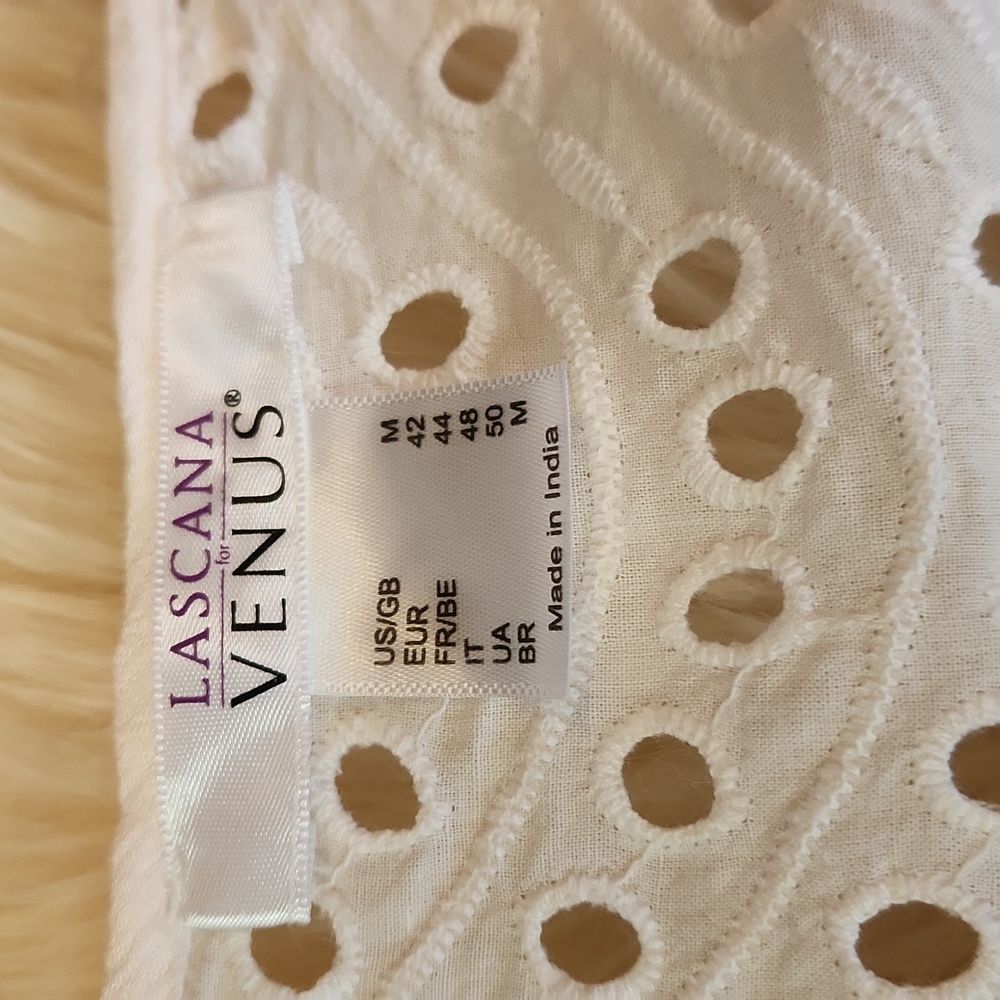 Venus White Boho Beach Eyelet Longsleeve Blouse - Picture 2 of 5